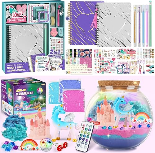 Kit de diario de bricolaje y kit de terrario de unicornio, regalos para niñas, kit de artes y manualidades para niños