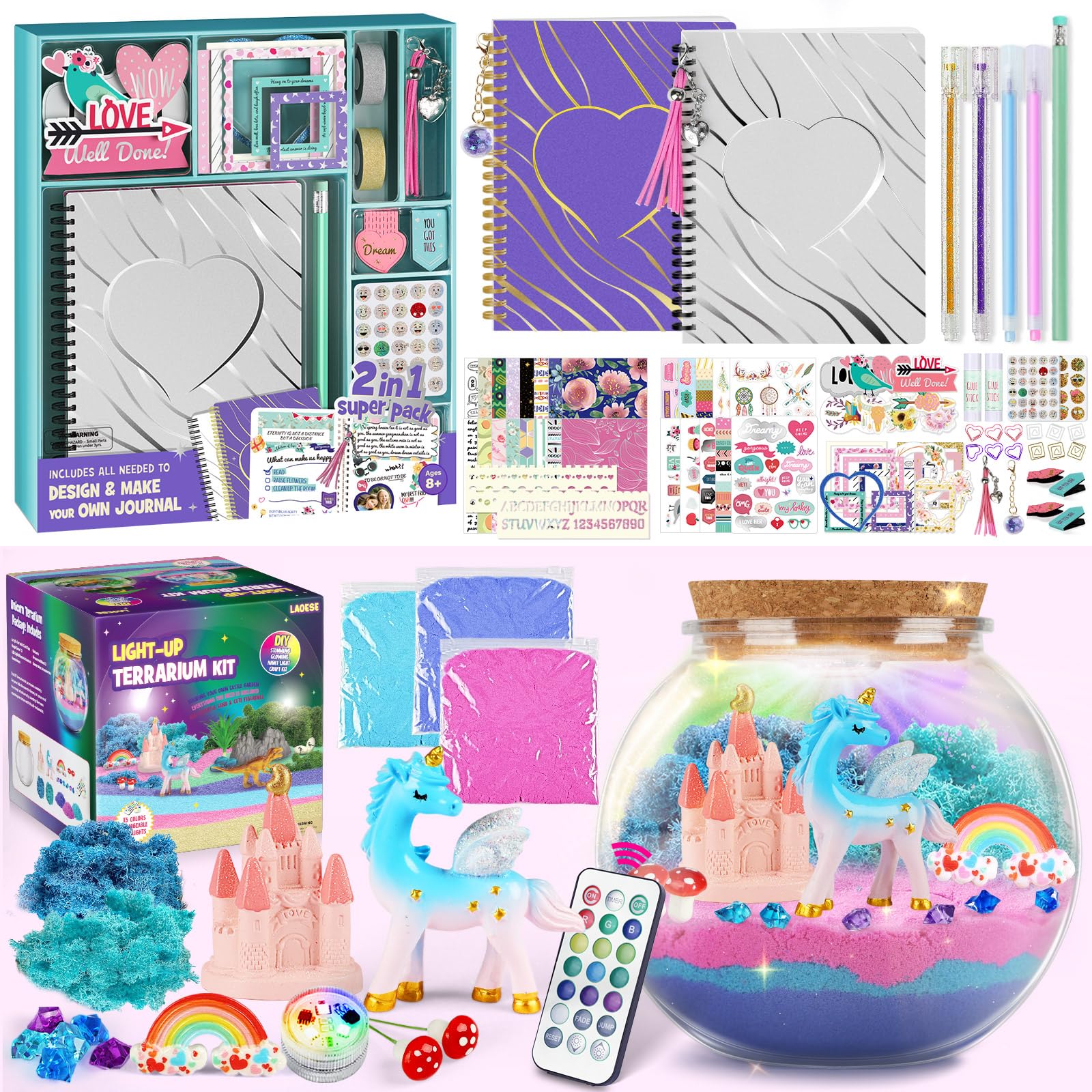 LAOESE Creative DIY Craft Kits for Girls – Fun Journal & Unicorn Terrarium Sets – Perfect Gifts for Ages 4-12 – Ideal for Birthdays & Christmas