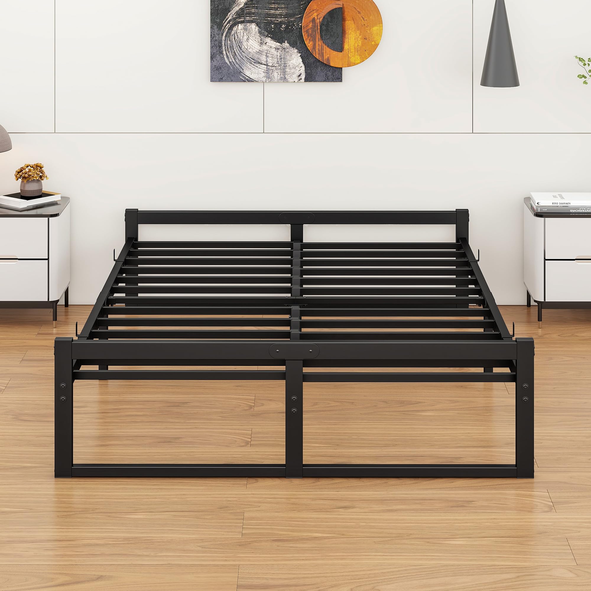 Łóżko 160 x 200 cm z Stelażem, Rama Łóżka 160 x 200 cm, Wykonana z Metalu, Ze Stalową Podpórką, Wysokość 160 x 200-48 cm, Łóżko Młodzieżowe z Miejscem do Przechowywania