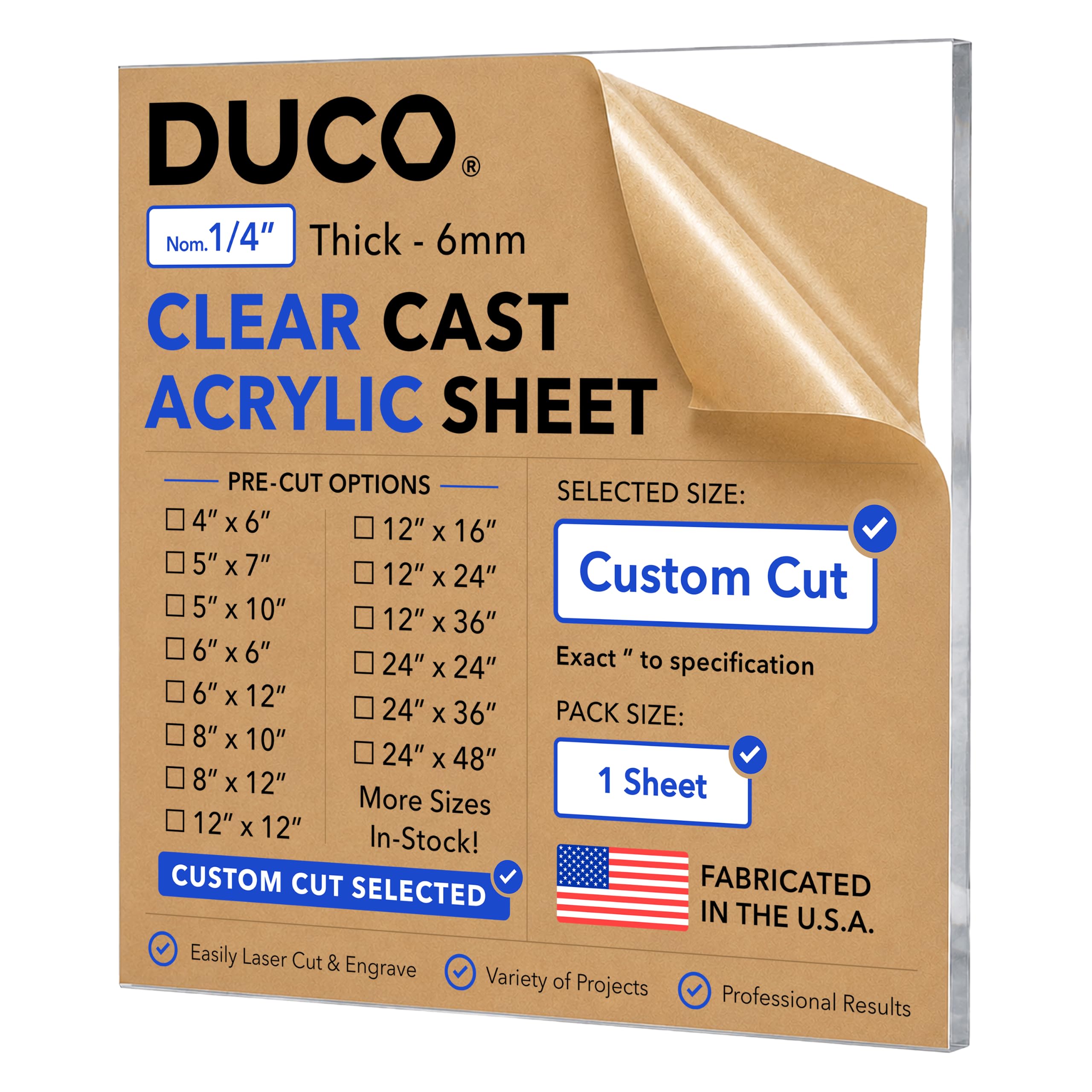 Clear Acrylic Sheet - 12"x12" Plexiglass -24