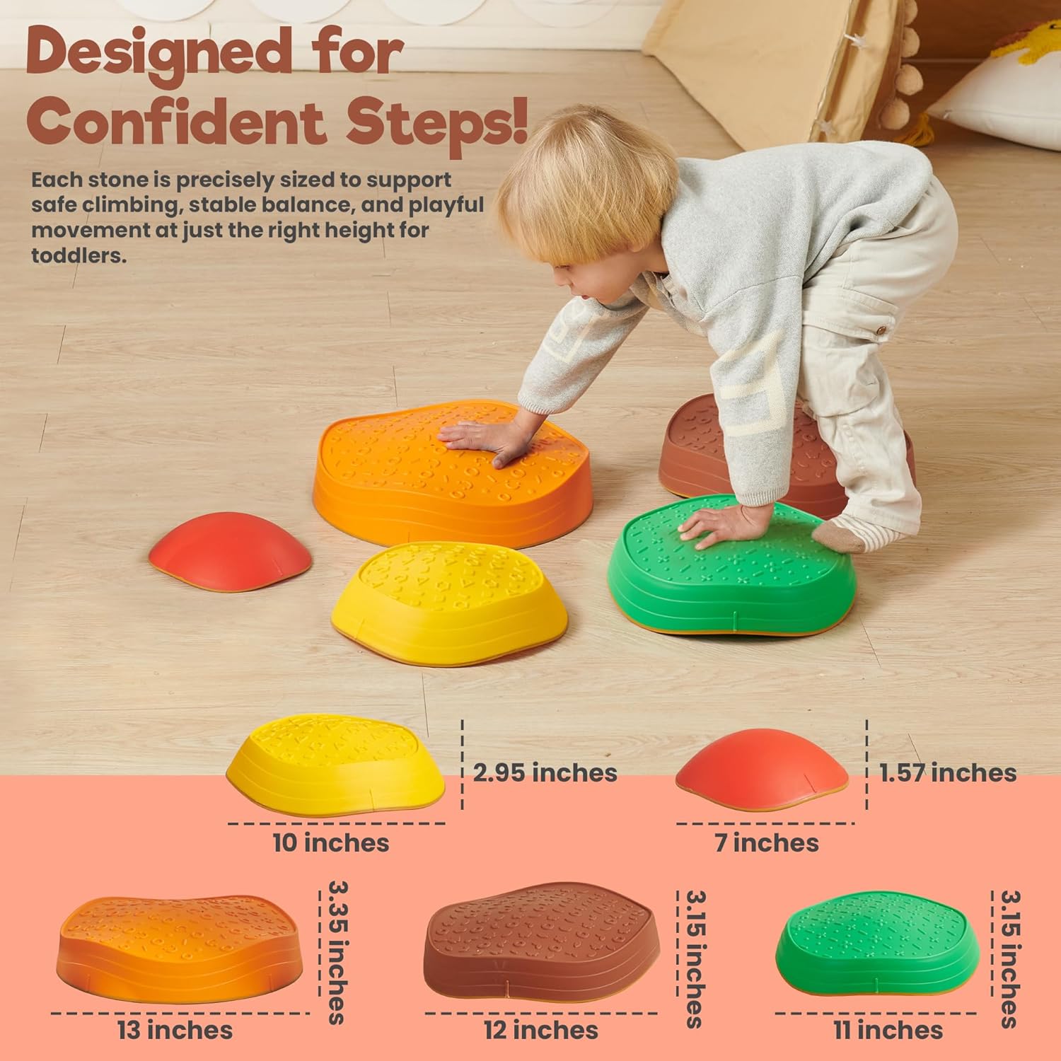 Balance Stepping Stones for Kids – Pack of 5 | Rainbow Color Obstacle Set | Non-Slip Indoor Climbing & Jumping Activity Toy for Ages 3+ - Image 4