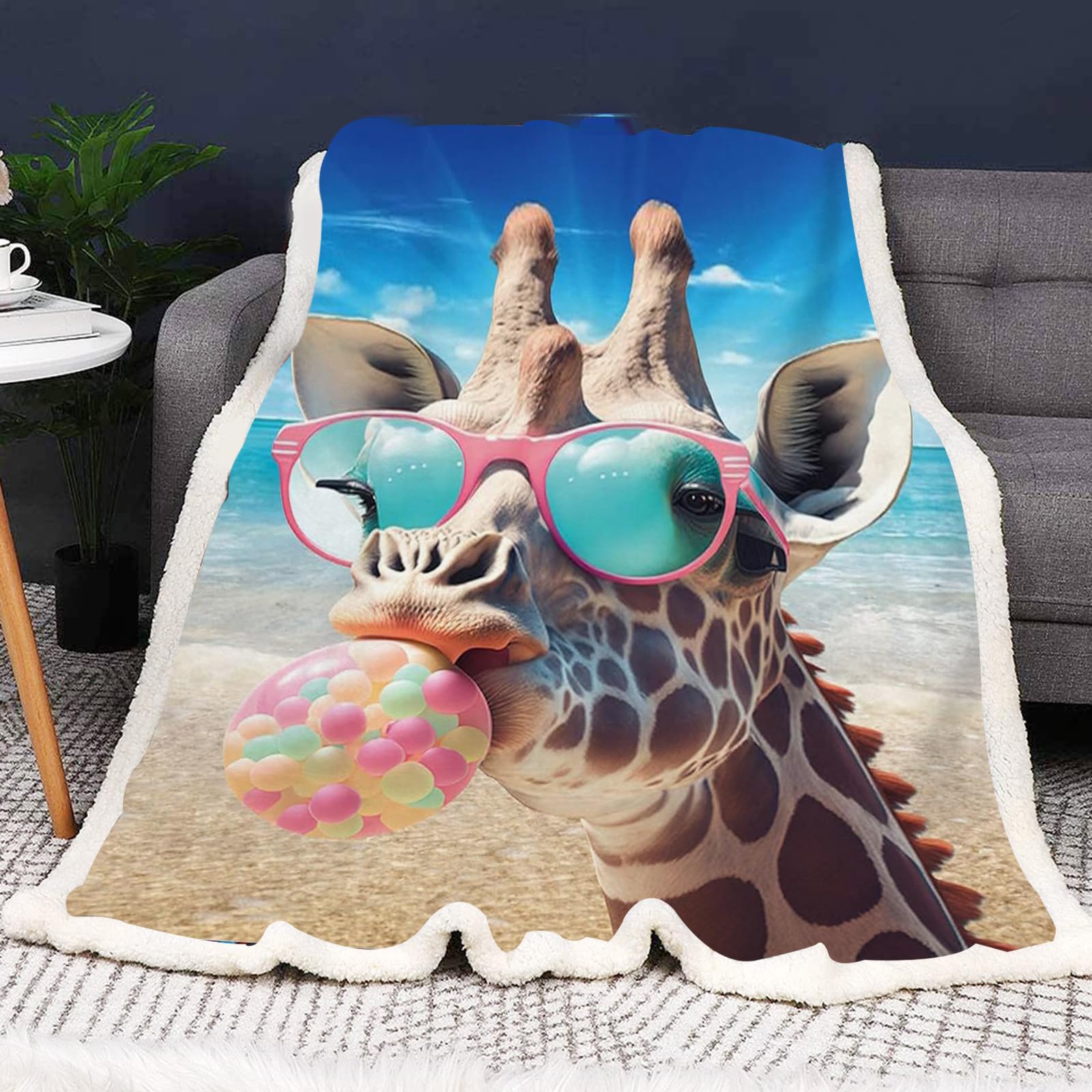 SMchwbc Giraffe Blanket, 150 x 200 cm, Cuddly Blanket, Giraffe Blanket, Flannel Blanket, Giraffes, 3D Print, Forest, Wild Animal, Giraffe, Fluffy Sofa Blanket, 130 x 150 cm Couch Blanket (7.75 x 100