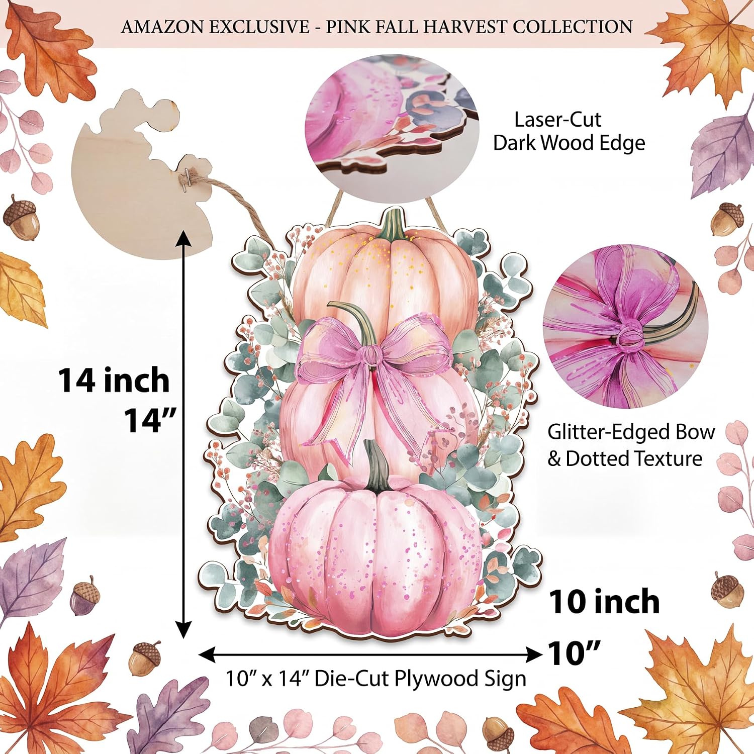 Pink Fall Decorations for Home - Pink Pumpkin Decor Pumpkins Door Hanging Sign Welcome Wall Signs Door Wreath Sign Hanging for Home Wall Outdoor Indoor Supply Decor Gifts 14.6×11.4 Inch