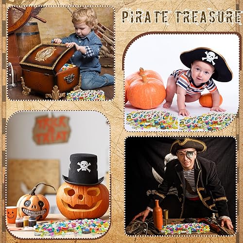 Miniatura 5 de Hanaive Juego de 319 monedas falsas de oro pirata, tesoro pirata, gemas y joyas piratas de plástico, decoración de fiesta pirata, tesoro para