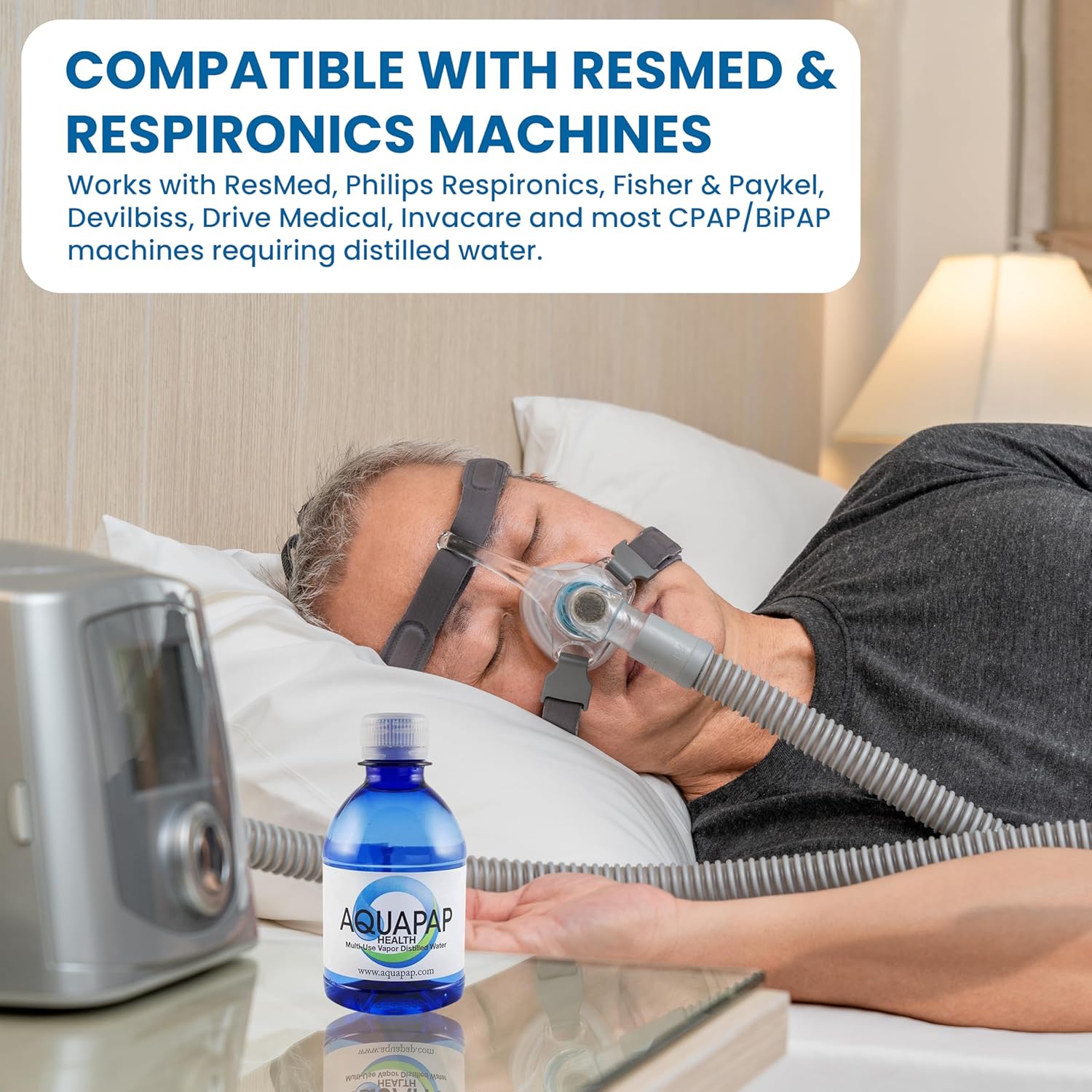 AQUAPAP 8 Ounce 8 Pack Vapor Distilled CPAP Water | for use with Resmed and Respironics Machines