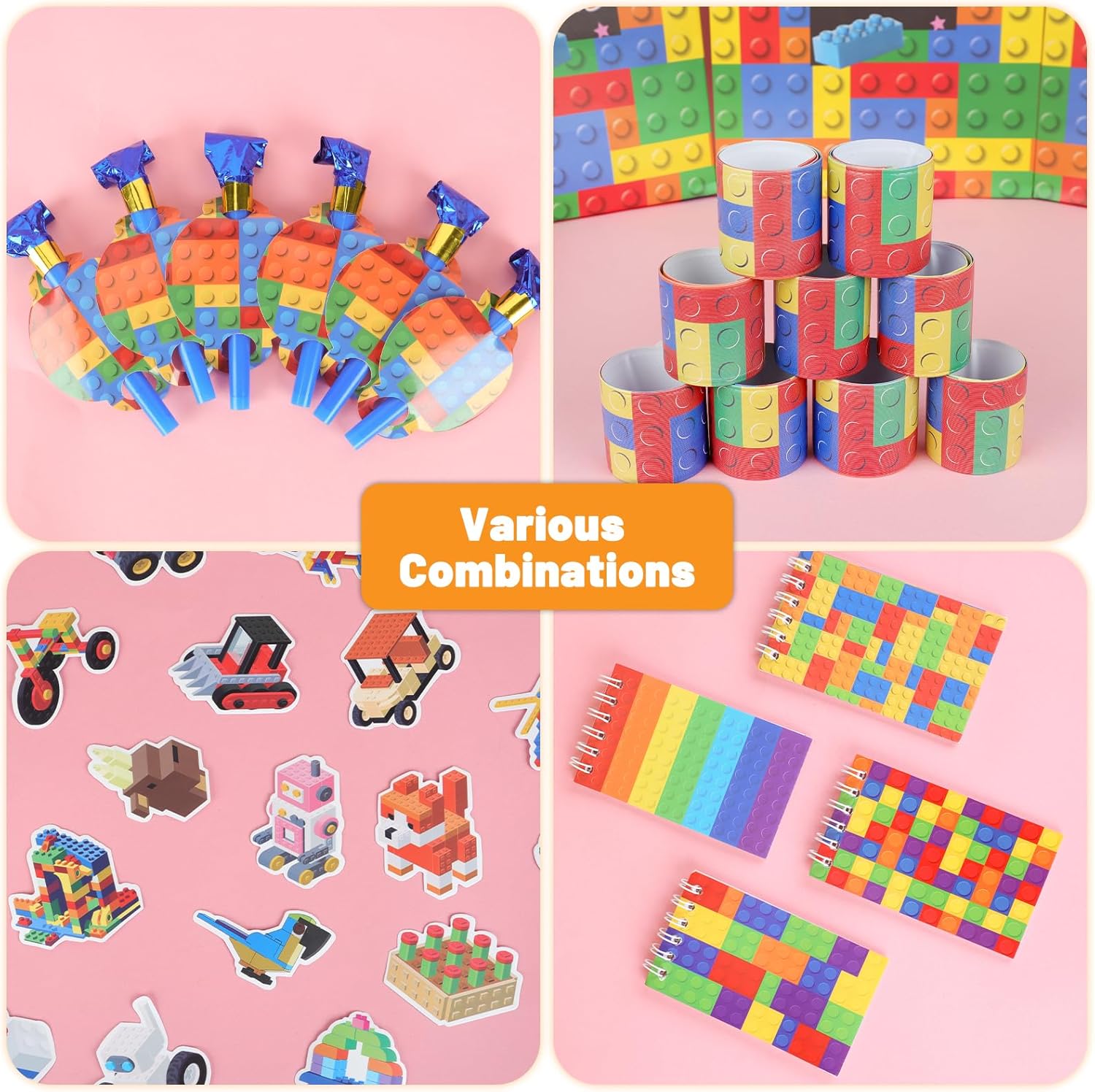 172 Pcs Building Blocks Party Favors with Animal Pencil Sharpeners Slap Bracelets Mini Notebooks Pencils Erasers Dragon Blowing Stickers, Goodie Bag Stuffer Birthday Party Supplies Games Prizes