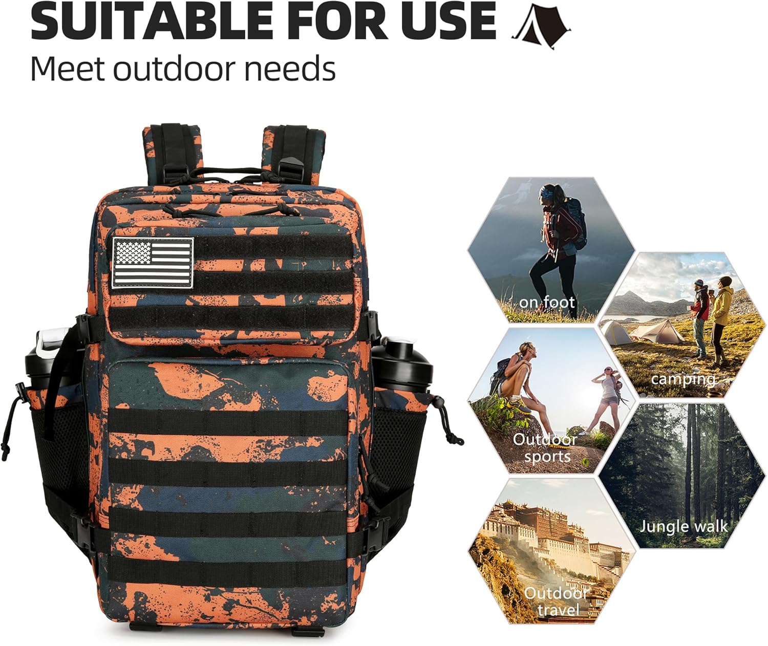 45L Tactical Assault Backpack 3 day assault pack with Molle Waterproof backpack Rucksack for Tactical Backpacks (Mars Camo) - Image 4