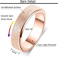 Vista 33 de Titanium Stainless Steel Anxiety Ring for Women Men Fidget Spinner Ring, Size 6-12, Width 6MM, 5-Color: Rose Gold-Rainbow-Silver-Black-Blue