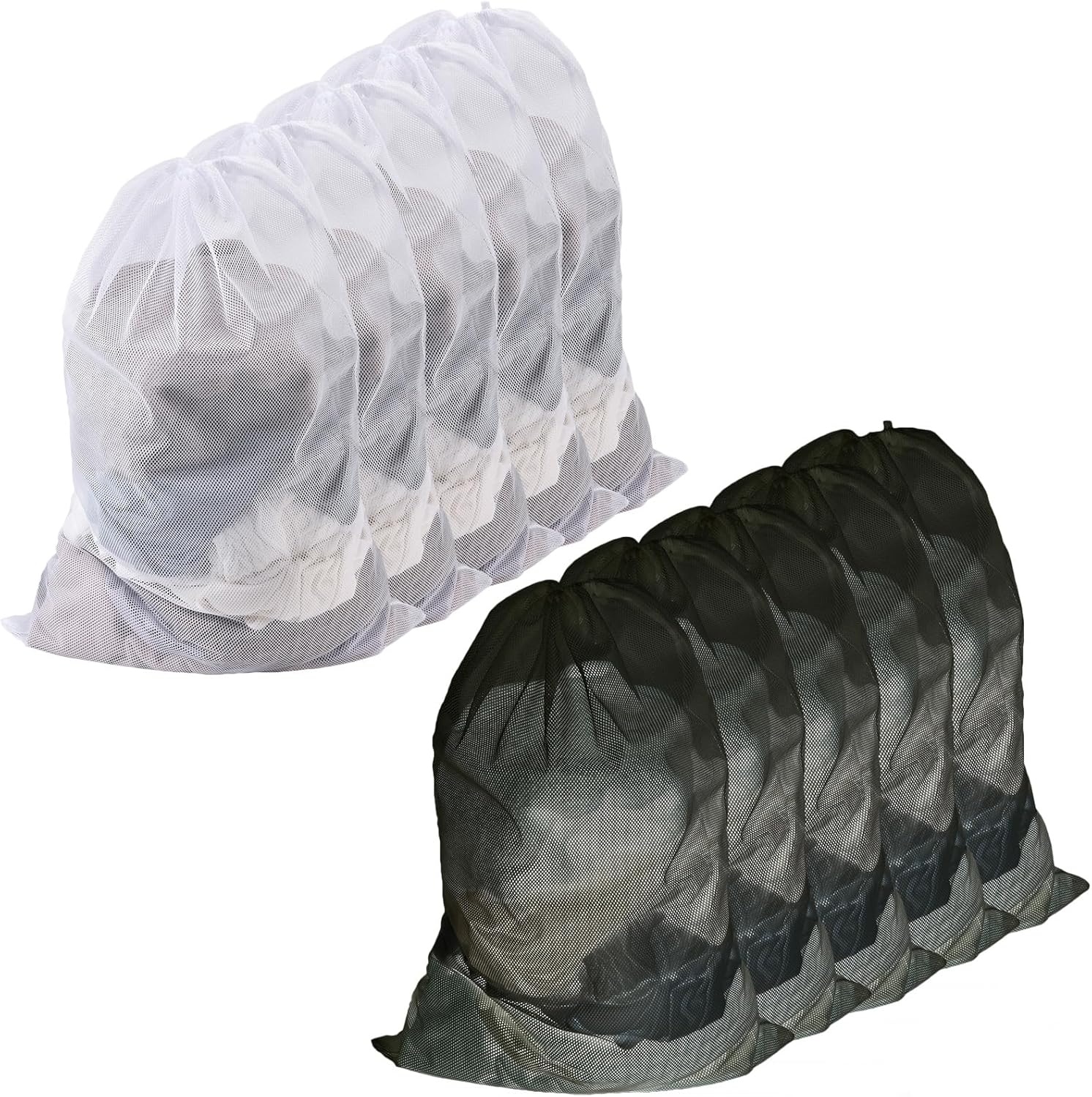 10-pack mesh laundry bags, 24 × 36 inch heavy-duty drawstring mesh bag set (5 black & 5 white) – large wash bags for college, dorm, travel, family & apartment use