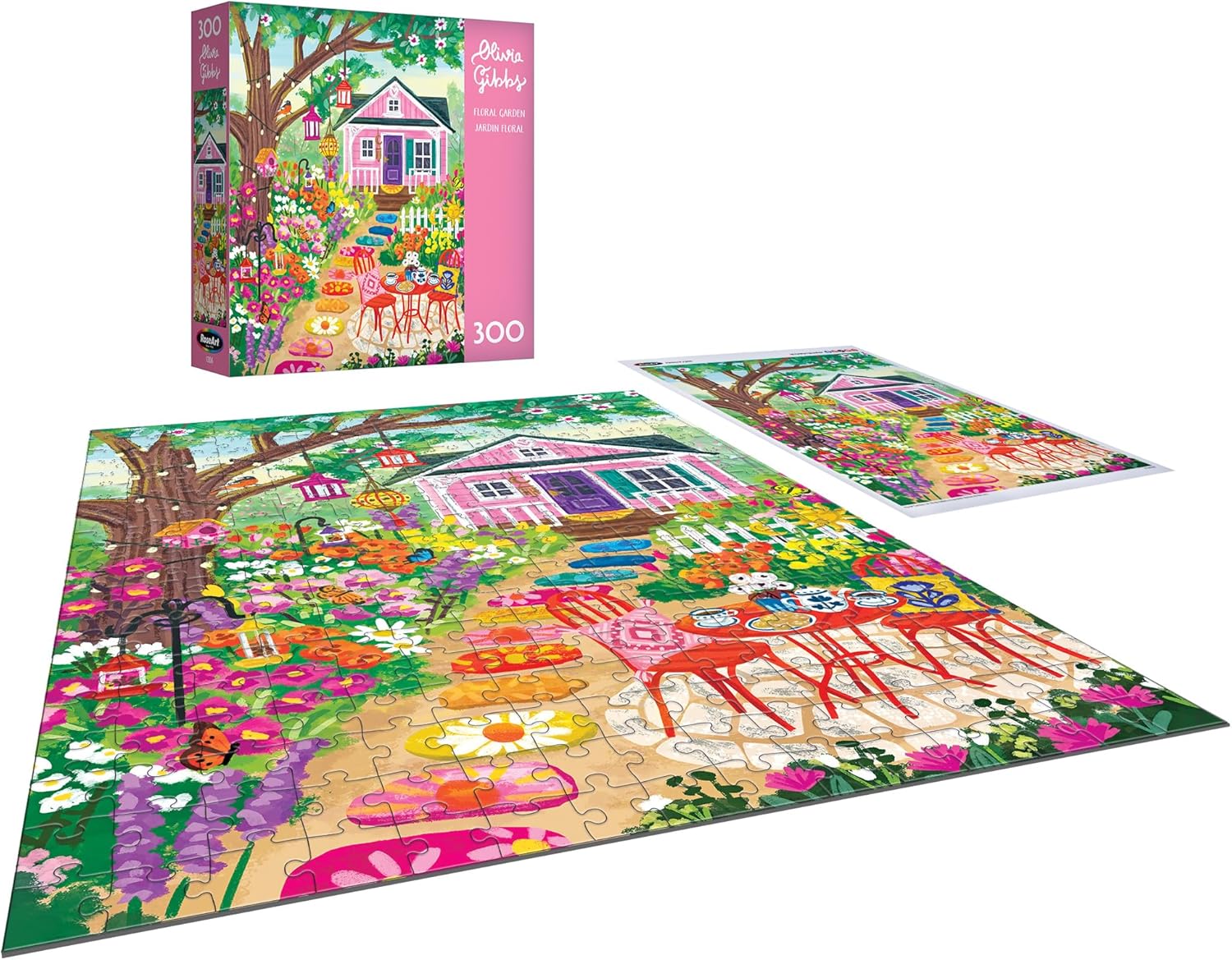 RoseArt - Olivia Gibbs - Floral Garden 300 Piece Jigsaw Puzzle - Colorful Cottage Garden Flowers and Perennials Scene – Adult Puzzle – Finished Size Approx. 18" x 24", Made in USA
