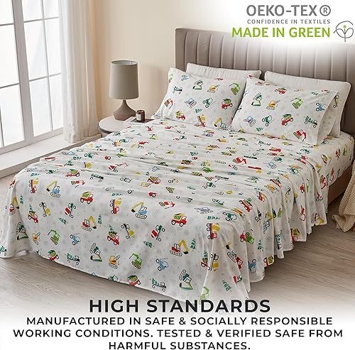 Miniatura 5 de Great Bay Home Juego de sábanas de Navidad de franela de algodón turco 100 %, para niños, bajera con gran caída lateral, suaves, para cama cálida,