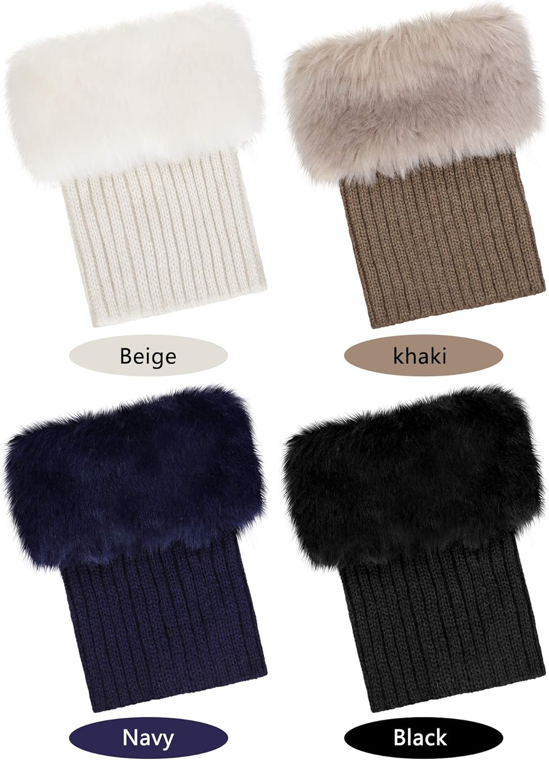 Pangda 4 Pairs Women Faux Fur Leg Warmers for Winter - Furry Fuzzy Knitted Boot Socks - Image 2