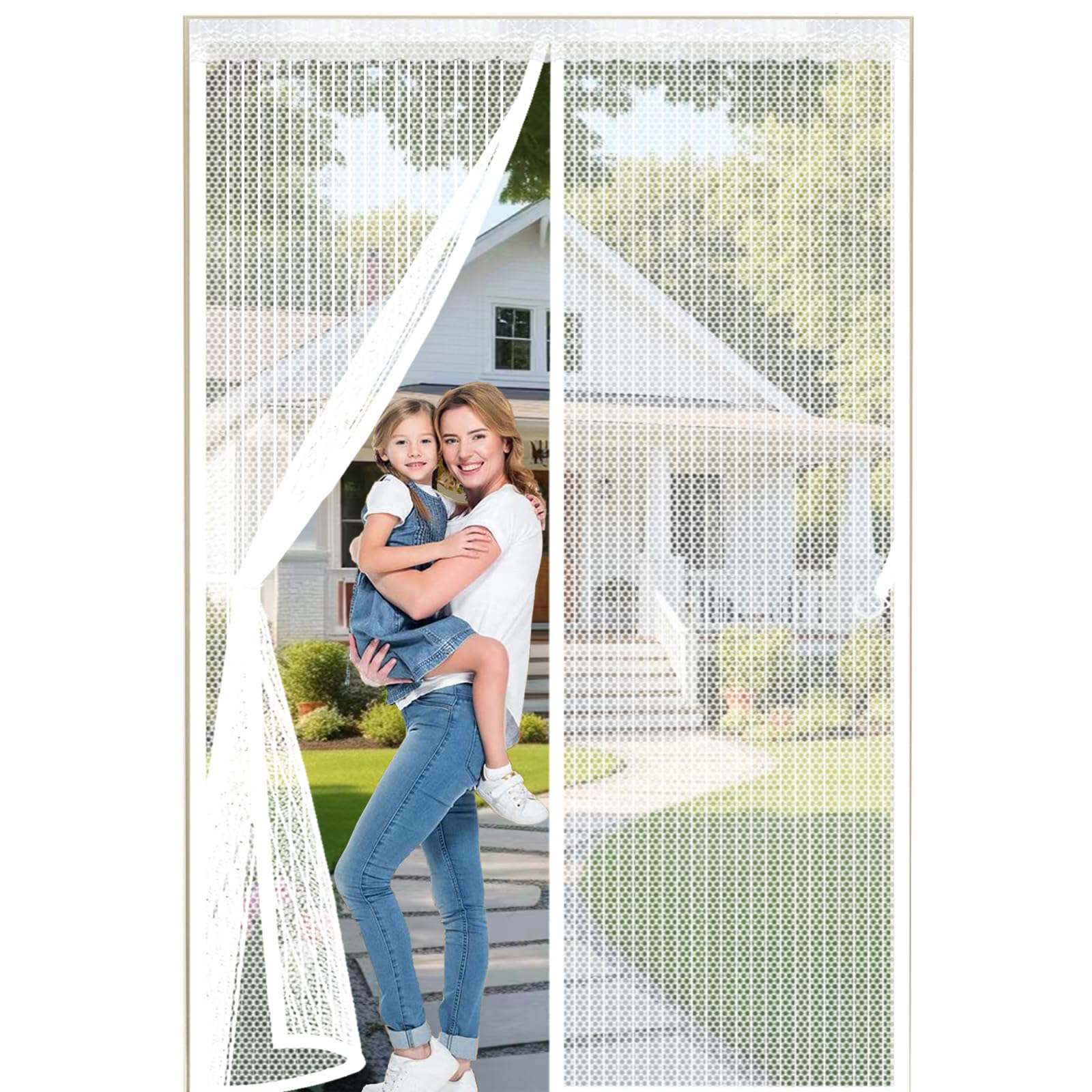 Lijiao White Fly Screen Door 74 X 160 Cm Keep Bugs Out Lets Fresh Air In, With Powerful Magnets And Full Frame Hook&Loop, No Gap, Fly Curtains For Doors, Insect Door Screen Kid And Pet Friendly,