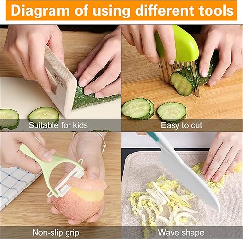 Miniatura 3 de Juego de 8 cuchillos de cocina de madera para niños para cocinar real, incluye 4 cuchillos de plástico seguros para niños pequeños, cortador