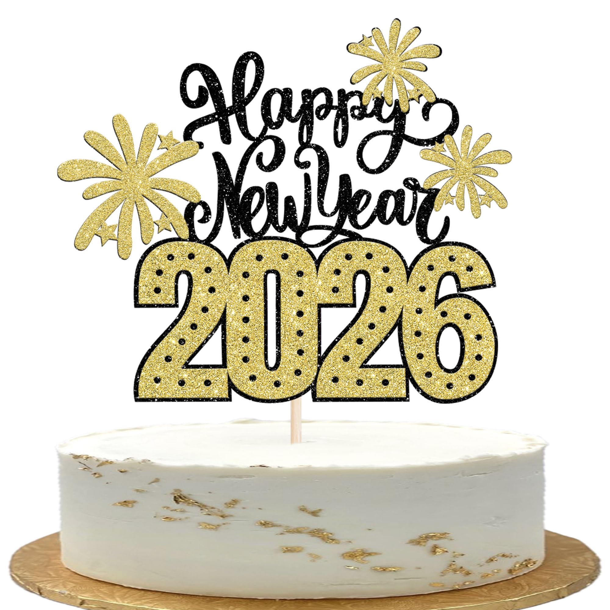 1 Stück 2026 Happy New Year Tortendeko Glitzer Feuerwerk Hello 2026 Cake Topper Gutes neues Jahr 2026 Kuchen Deko für Willkommen 2026 Frohes Neues Jahr Party Torten Dekoration Gold