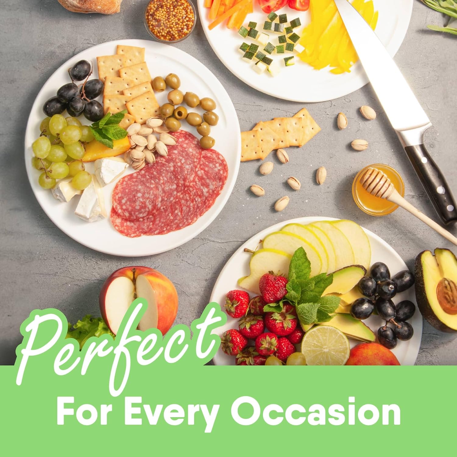 Round Cutting Board Plates, 10 Inch with Juice Grooves. Durable BPA-Free & Dishwasher Safe, Ideal for RVs, Camping, Small Spaces, Fruit Slicing, & Snack Serving (4, White, 10 Inches)