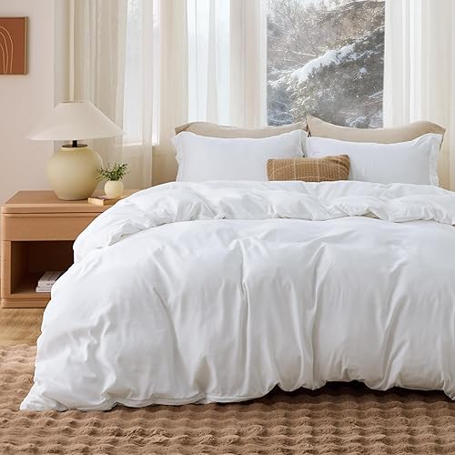 Bedsure Duvet Cover King Size - Soft Double Brushed Bedding Set for Kids & Adults, Zipper Closure, 3 Pieces, Includes 1 Duvet Cover (104"x90") & 2 Pillow Shams, NO Comforter, White