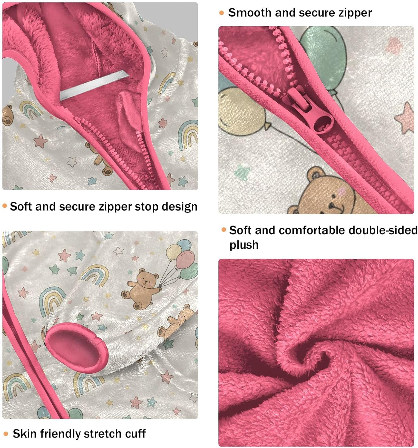 Girls Hoodie Outfit Cute Bear Pattern Zipper Sweatshirt Coat Fleece Jacket for Kids 3-10T