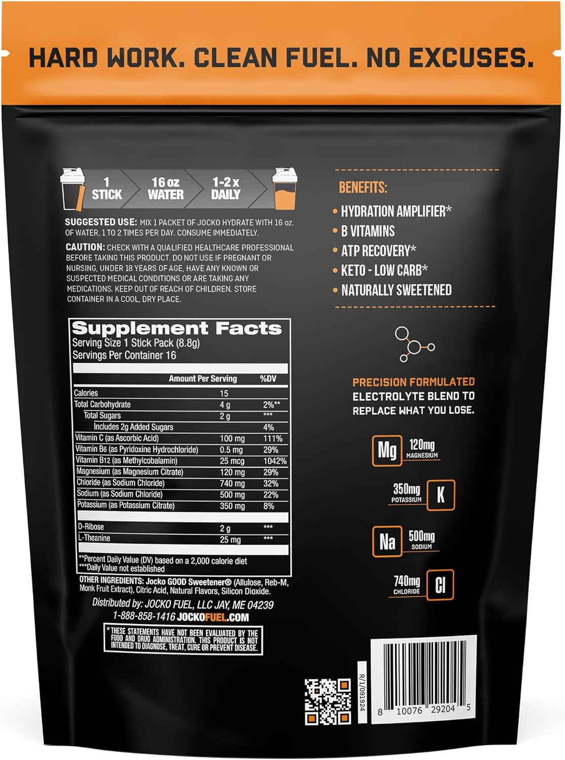 Jocko Fuel Hydrate Electrolytes Powder Packets Bundle (Fruit Punch + Island Orange) - Hydration Amplifier Packets for Recovery, Dehydration - with Vitamins B6, B12 & C (32 Packets)