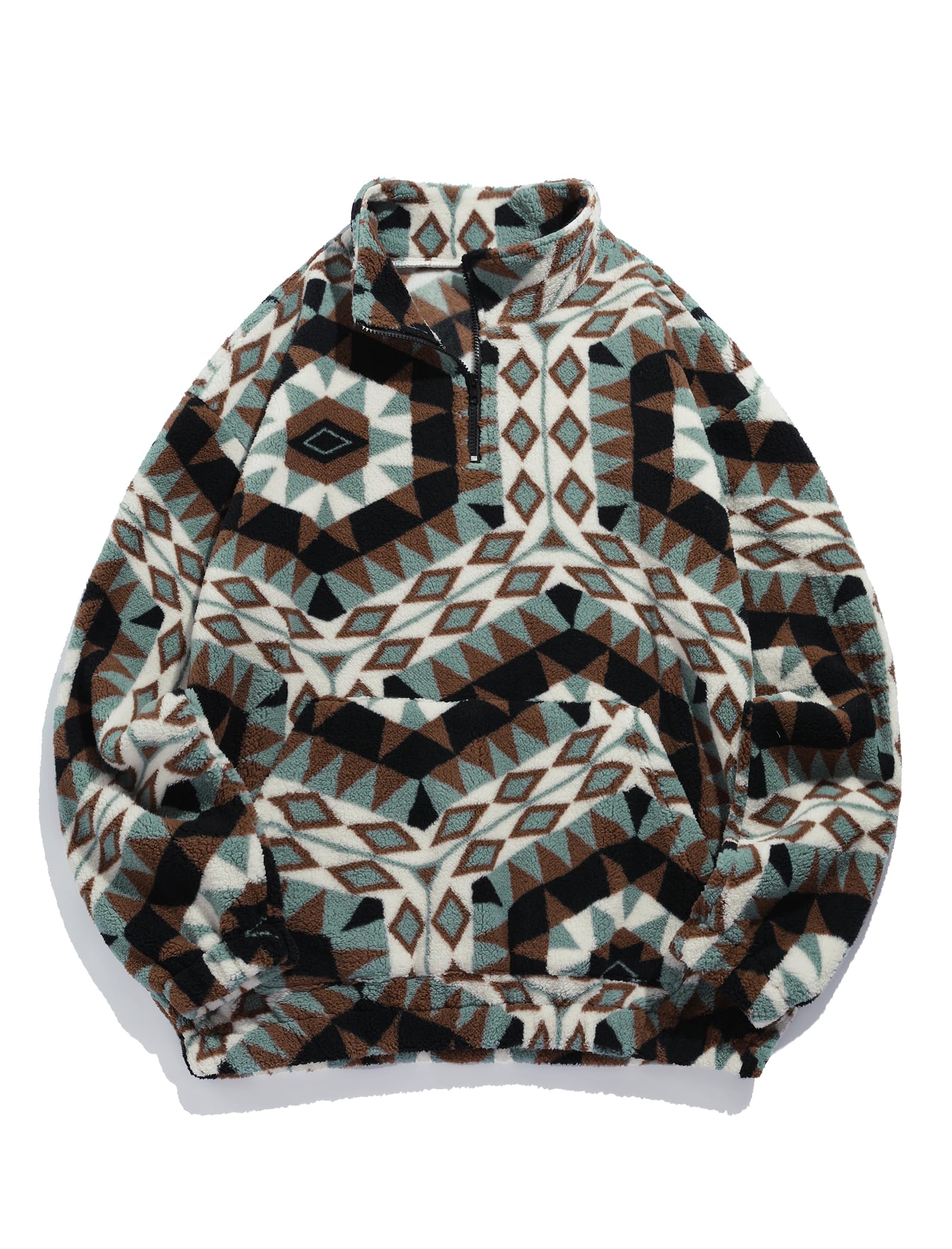 ZAFUL Men 1/4 Zipper Ethnic Aztec Fleece Unisex Winter Sweatshirt Tops 2026