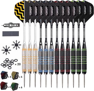 Turnart Darts Metal Tip Set - Steel Tip Darts Darts Set Professional Metal Darts Dart Board Set 12 Pcs 24 Gram 20 O-Rings Aluminum Darts Shafts 24 Extra Flights Darts Tool