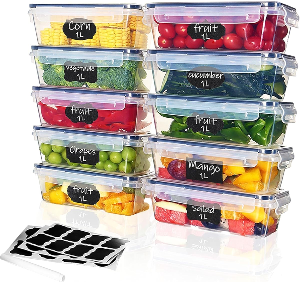 10er Set 1L Frischhaltedosen Mit Deckel Luftdicht, BPA-frei, Stapelbare Gefrierdosen & Meal Prep Für Küche Und Essen Box