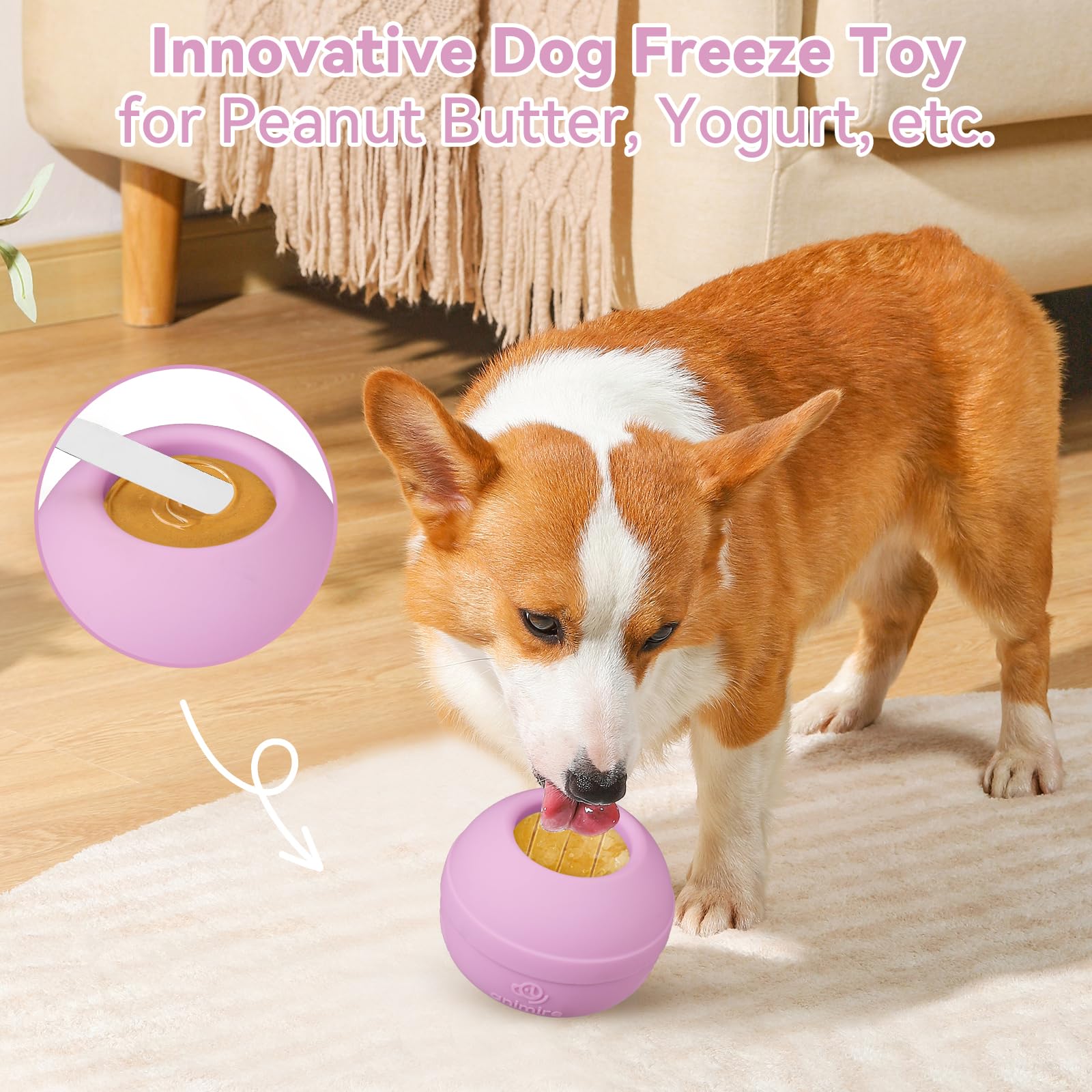 Jouet à lécher interactif durable pour chien, enrichissement en peluche pour garder les chiens occupés, jouet à mâcher oscillant et congelable, de qualité alimentaire (violet pastel, taille M)