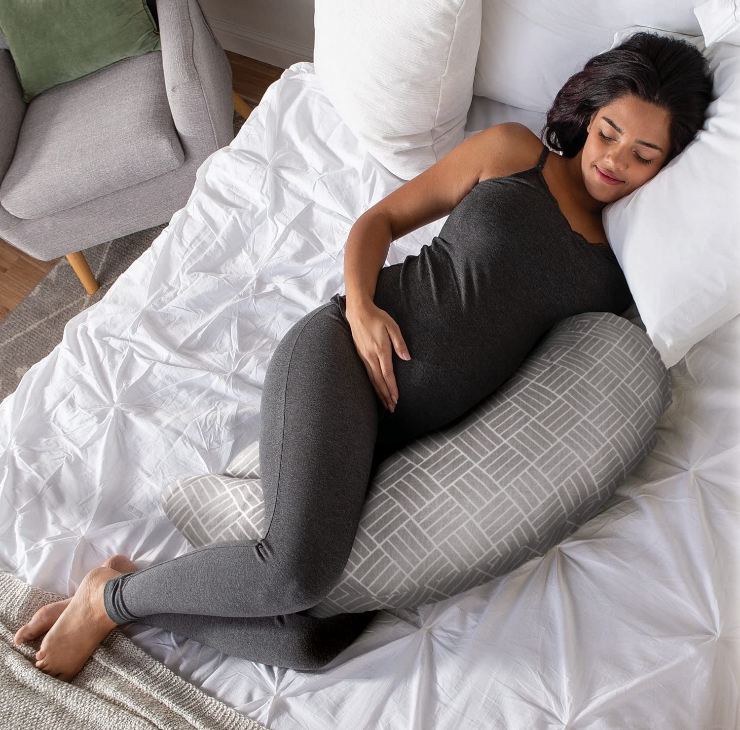 Boppy Cuscino Gravidanza Supporto Total Body Modulabile Grigio, Cuscino Confortevole, Garantisce Supporto Per il Corpo, Favorisce Posizione Laterale, 3 Parti per Ogni Esigenza, Lavabile in Lavatrice
