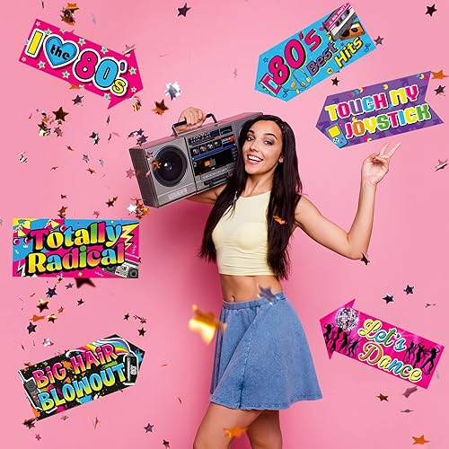 Miniatura 6 de Chinco 20 piezas de accesorios de cabina de fotos de los años 80, decoraciones de fiesta de los 80, letrero de regreso a los años 80, accesorios