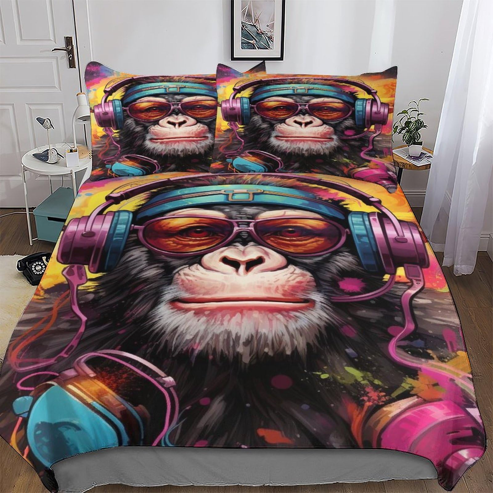 Impression numérique 3D housse couette singe en microfibre douce avec des détails ultra réalistes