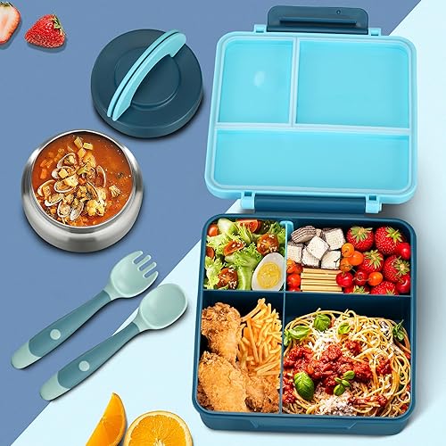 Miniatura 5 de Lonchera Bento para niños con bolsa térmica de sopa y almuerzo de 8 onzas, recipientes de comida a prueba de fugas con 4 compartimentos, tarro de