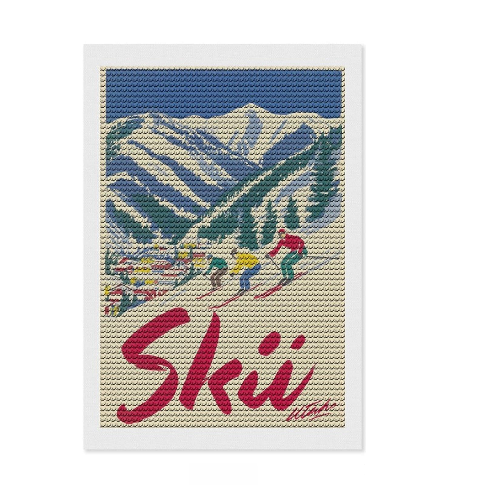 Junmoney Ski Utah Adventure Full Drill Diamond Painting Kit 8"x12", Nice Detail and Sparkle, Fun Craft Experience, Bedroom Decor, Gift Idea