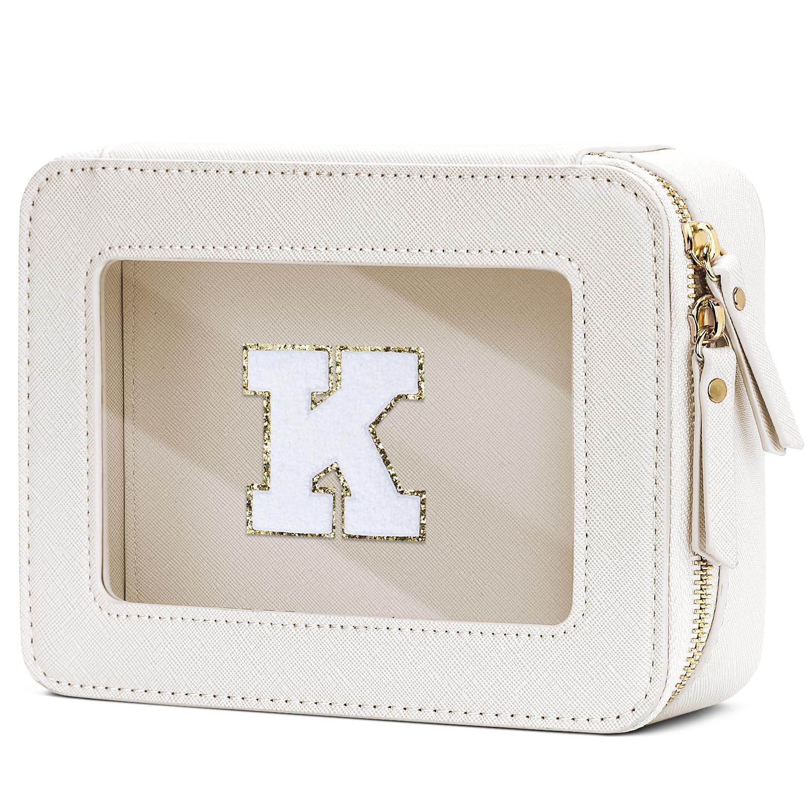 CLOUDWINGS Initial Travel Toiletry Bag - Cosmetic Bags for Girls with Zipper, Clear & Potable Makeup Bag for Travel, Cosmetic Pouch Perfect Gifts for