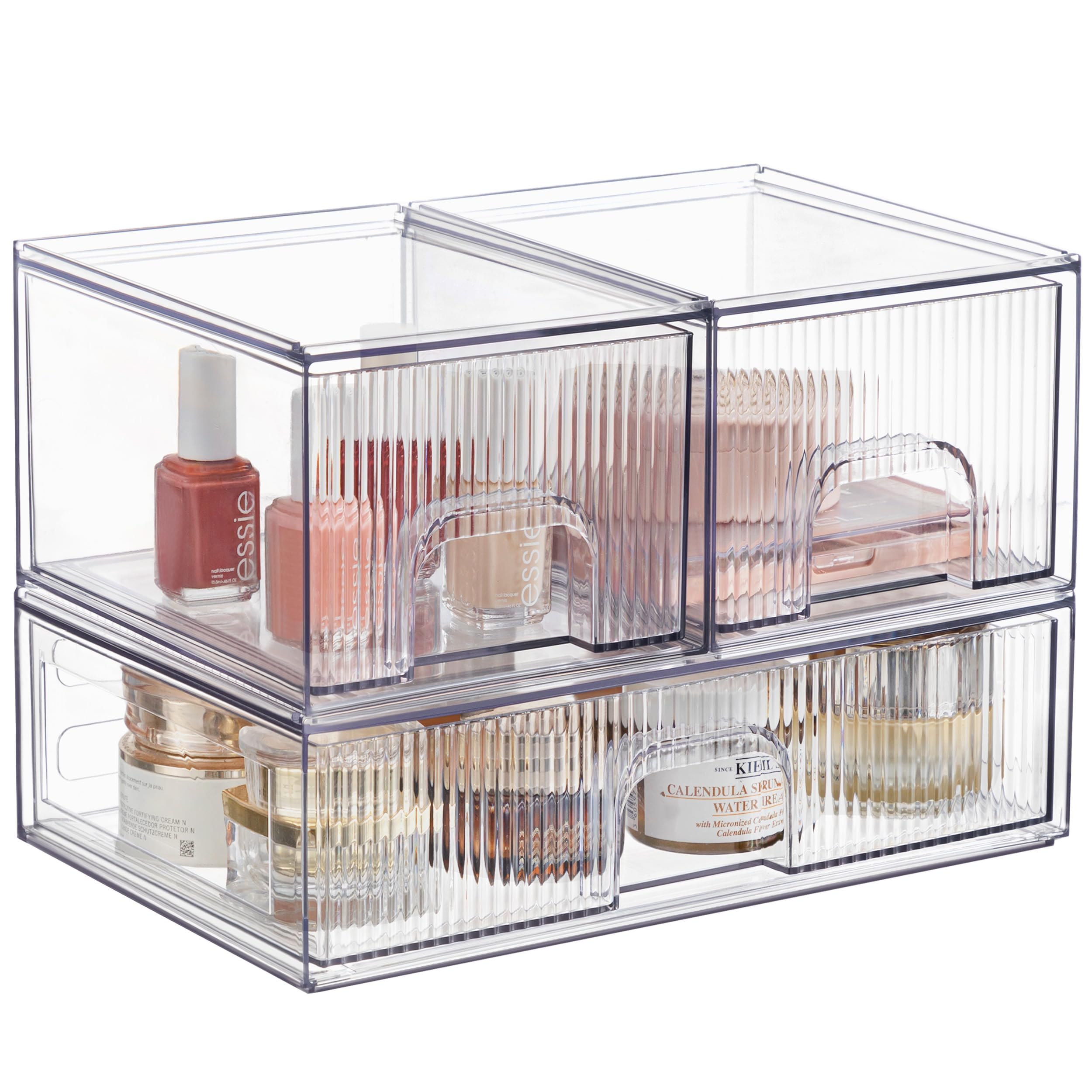 Vorey Clear Stackable Desk Storage Drawers, 3 Pack Acrylic Bathroom Makeup Organizers, Easily Assemble All Purpose Plastic Bins for Brightroom, Pantry Organization, Vanity, Undersink, Cabinet