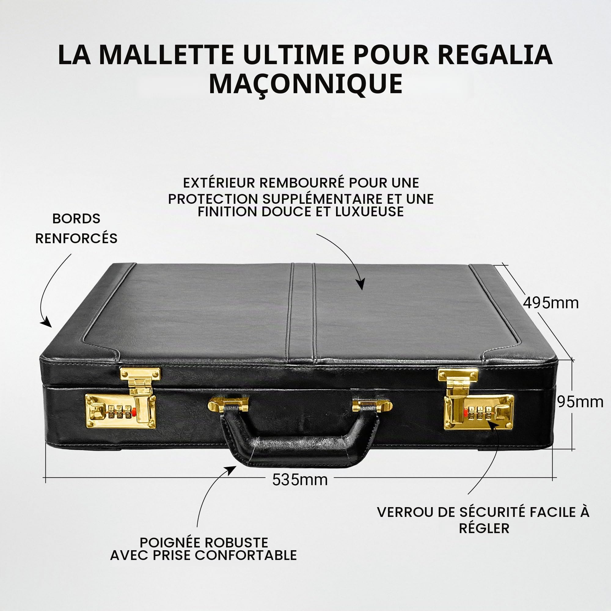 THE MASONIC COLLECTION Mallette classique Layflat Grand Rank - Noir - Étui Regalia en simili cuir avec serrure - Cadeau personnalisé pour homme