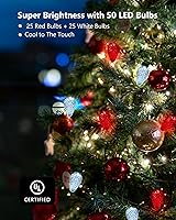 Vista 2 de Juego de 2 luces LED C7 de Navidad, 25.16 pies, 50 luces LED conectables para interiores y exteriores, luces navideñas rojas y blancas para casa