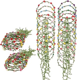 Willbond 48 Pack Flower Headbands for Women - Floral Fairy Wreaths with Green Leaves for Weddings, Festivals, Parties & Photography