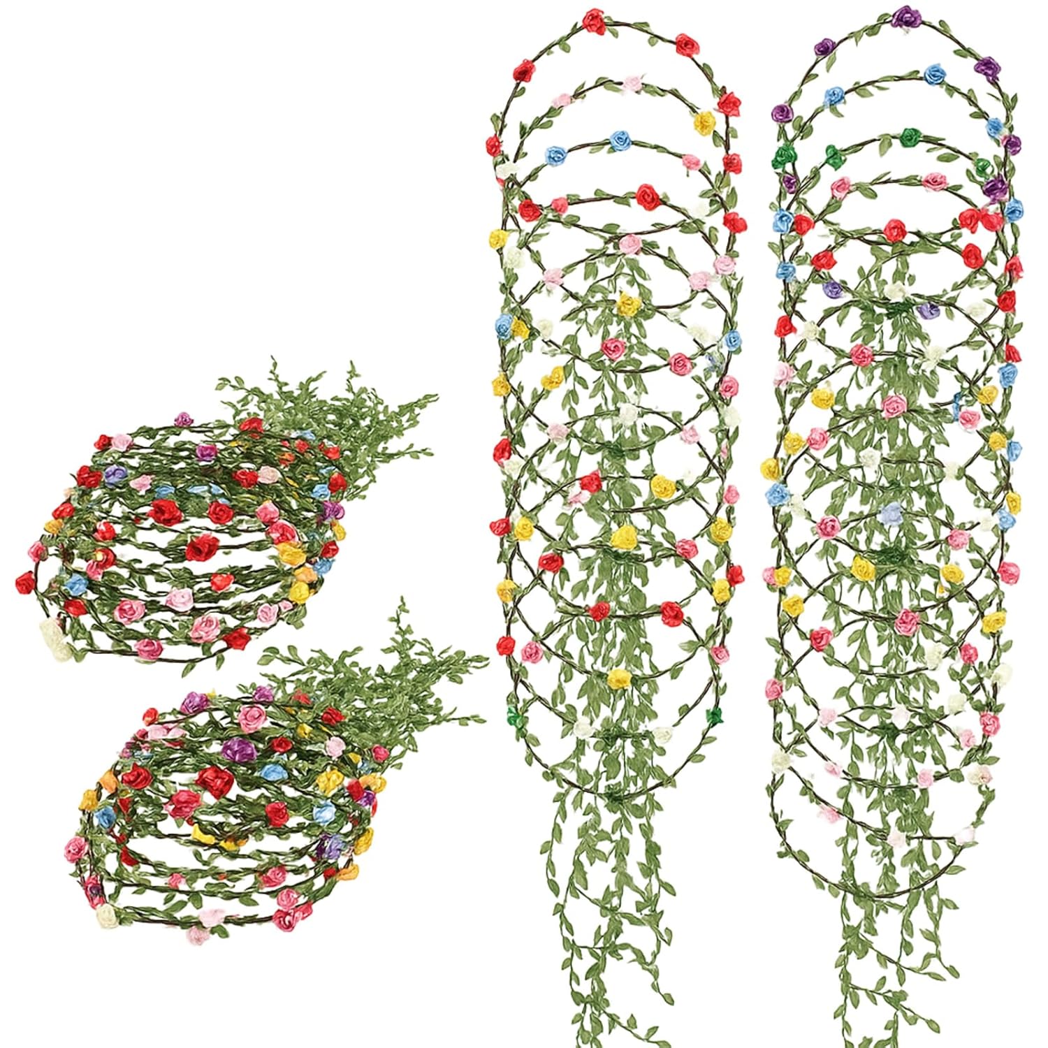 Willbond 48 Pack Flower Headbands for Women - Floral Fairy Wreaths with Green Leaves for Weddings, Festivals, Parties & Photography