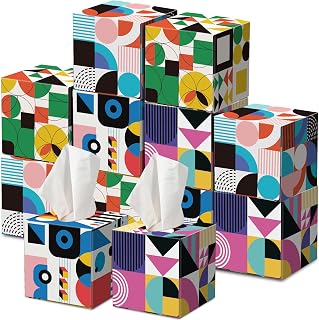16 Packs 800 Sheets Geometry Square Tissues Cube Boxes Travel Tissue Box 4 Designs Soft Facial Tissues Pocket Tissue Car Tissue Holder for Bathroom Dresser Kitchen Office Car