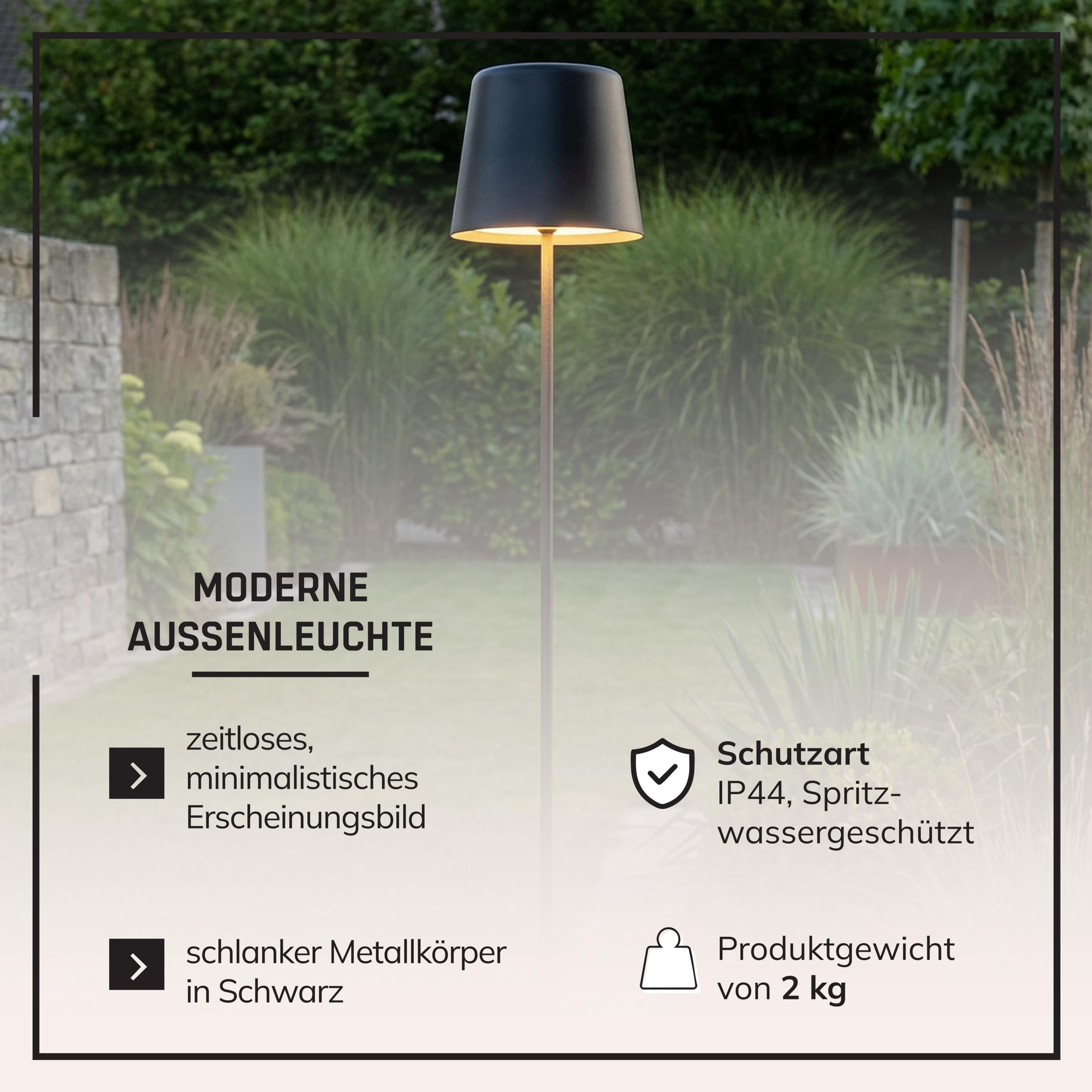 Lightbox Lampada da terra a LED interni ed esterni | 129 cm di altezza, Ø 18 cm | lampada da terra nera per esterni con touch dimmer a 3 livelli | mobile/wireless/portatile | ricaricabile