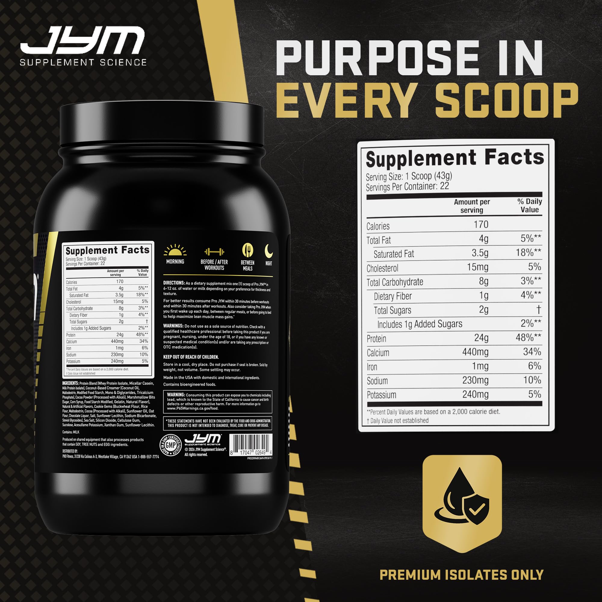 JYM Rocky Road Chocolate Whey & Casein Protein Powder - 2.1 lb, 22 Servings — Amazon image 2