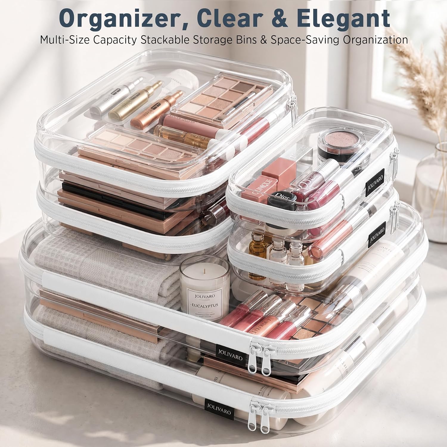 Clear Hard Shell Zipper Case Makeup Storage Organizer Pouches TSA Approved