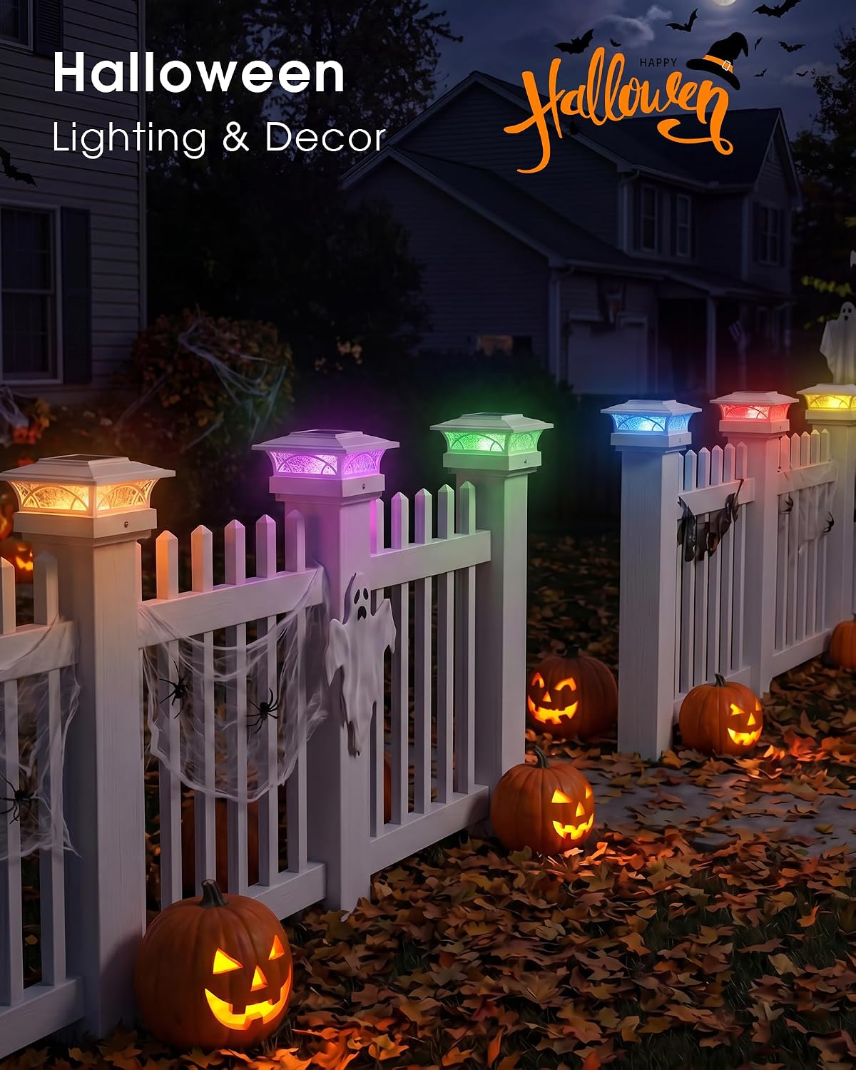 APONUO Solar Post Cap Lights Outdoor RGB Color Changing with Remote, Fits 4x4 5x5 Vinyl & 4x4 6x6 Wood Posts, IP65 Waterproof Fence Post Solar Lights for Deck Patio Yard (12 Pack White)