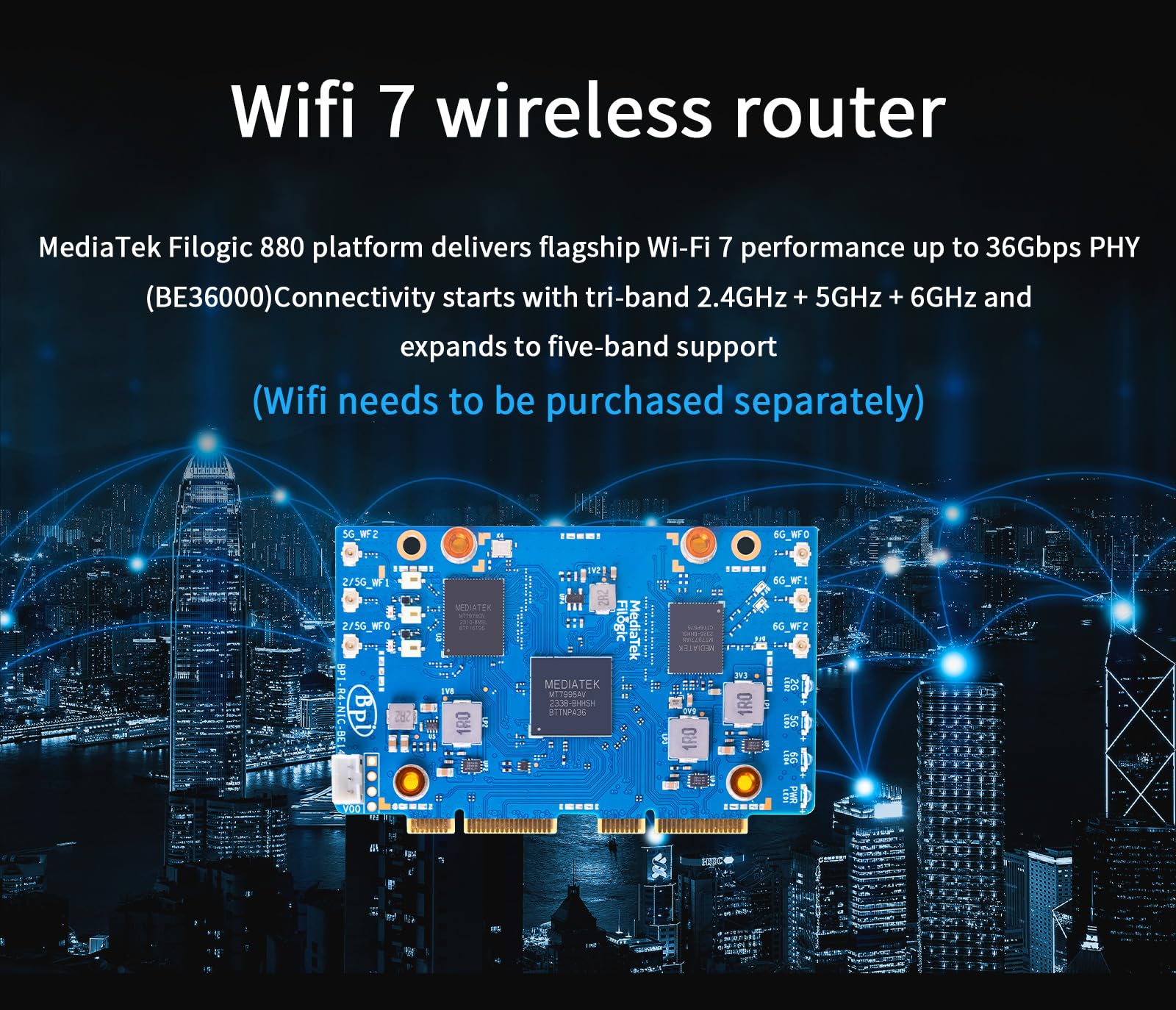 Banana Pi BPI-R4 WiFi 7 Router Board OpenWRT – DDR4 4 GB/8 GB RAM-MediaTek MT7988A (Filogic 880) SoC, 4G/5G Wireless Router 2x 10GbE SFP 4X GbE per NAS Smart Home Gateway (Kit1, DDR4 8GB)