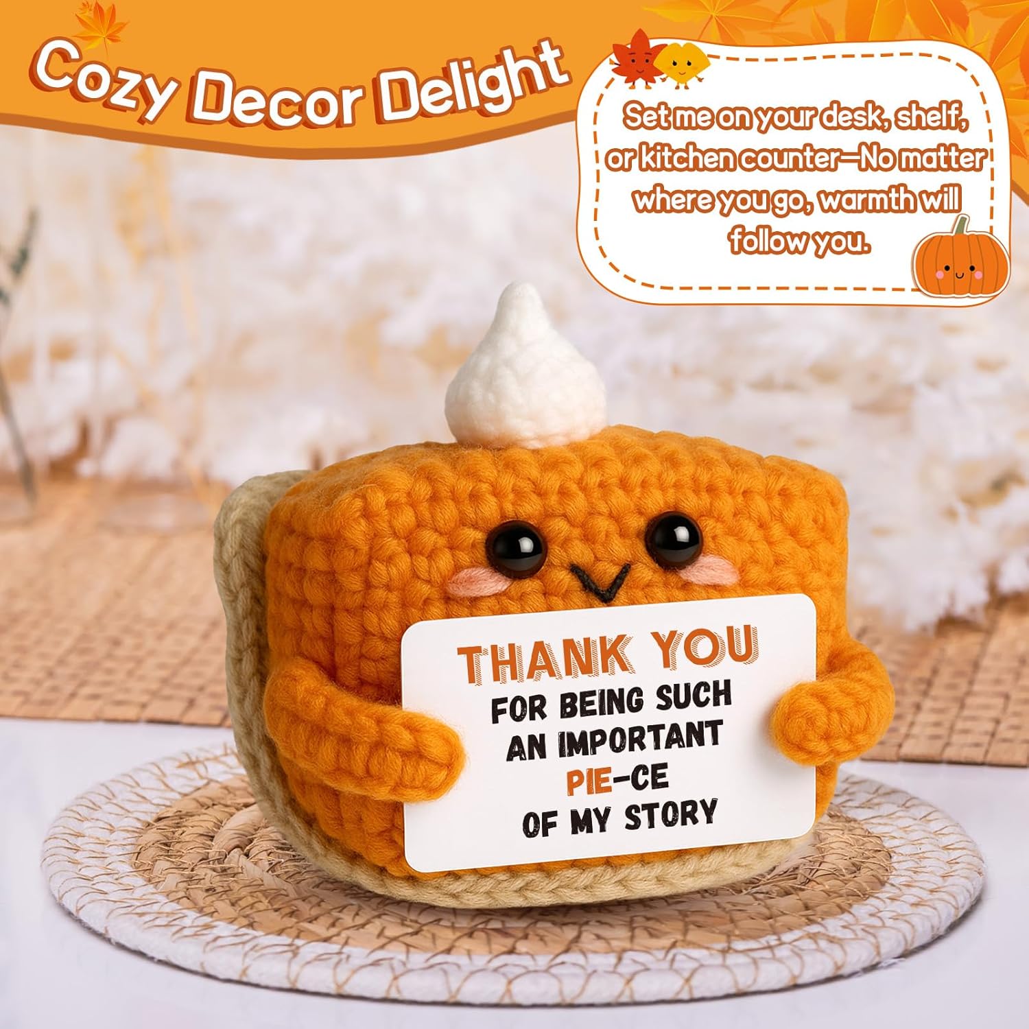 Thank You Gifts for Women, Mini Crochet Pumpkin Pie Plush Birthday Gifts for Female Men Friends，Halloween Thanksgiving Christmas Stocking Stuffer Emotional Small Cute Decorations - Image 4