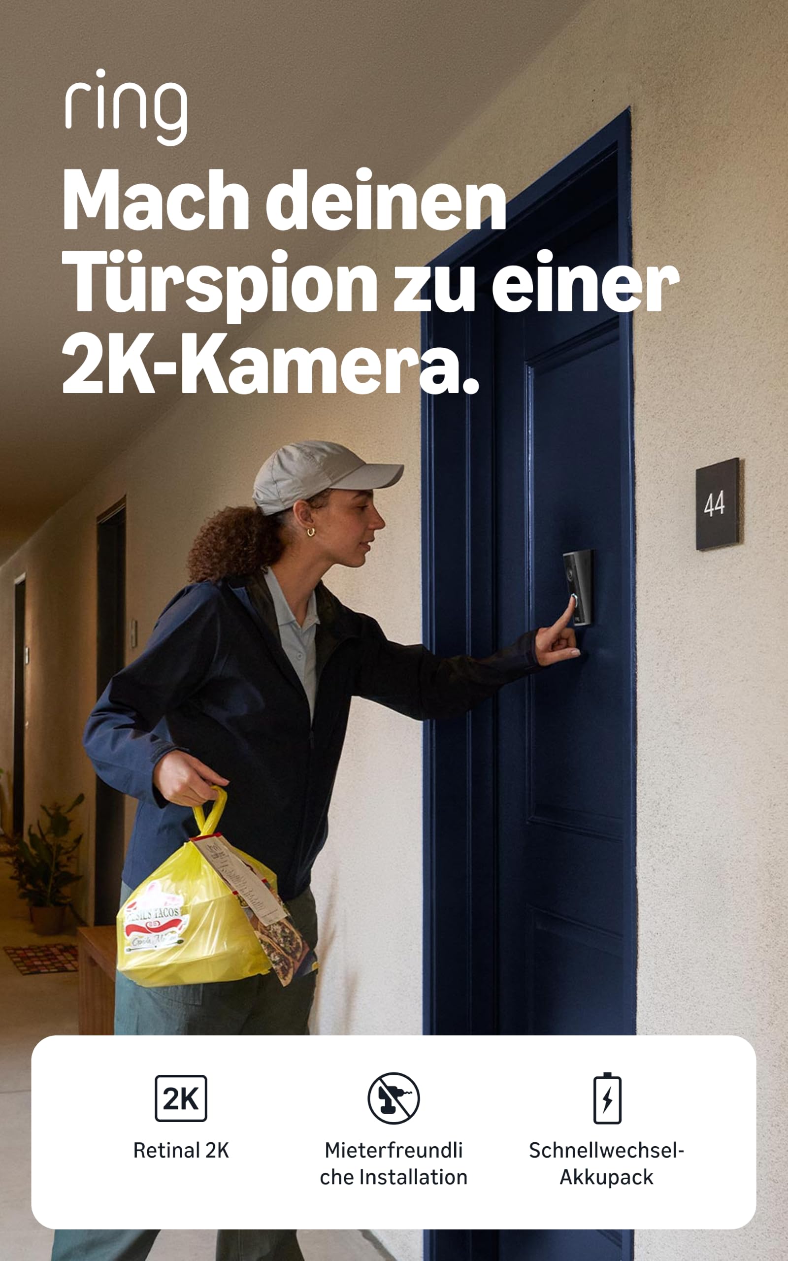 Ring Peephole Camera 2K, Video-Türspion (neueste Gen.), 32,5–60 mm Türstärke, Kabellose Türklingelkamera zur Selbstinstallation… – Ansicht 2