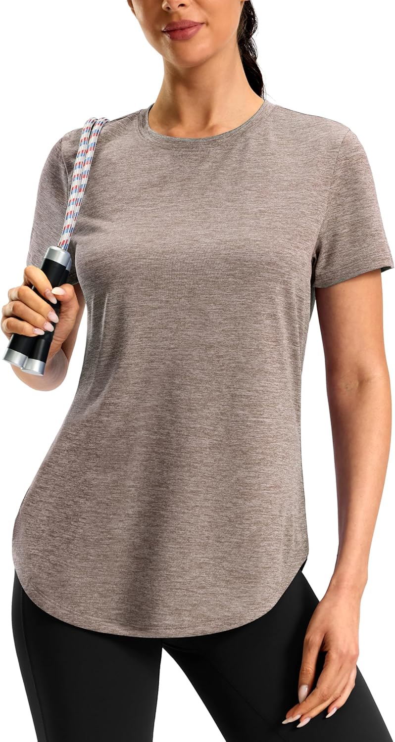 Women's Workout Shirts Bum-Covering Length Short Sleeve Lightweight Dry Fit Athletic Hiking Running Summer Tops for Women