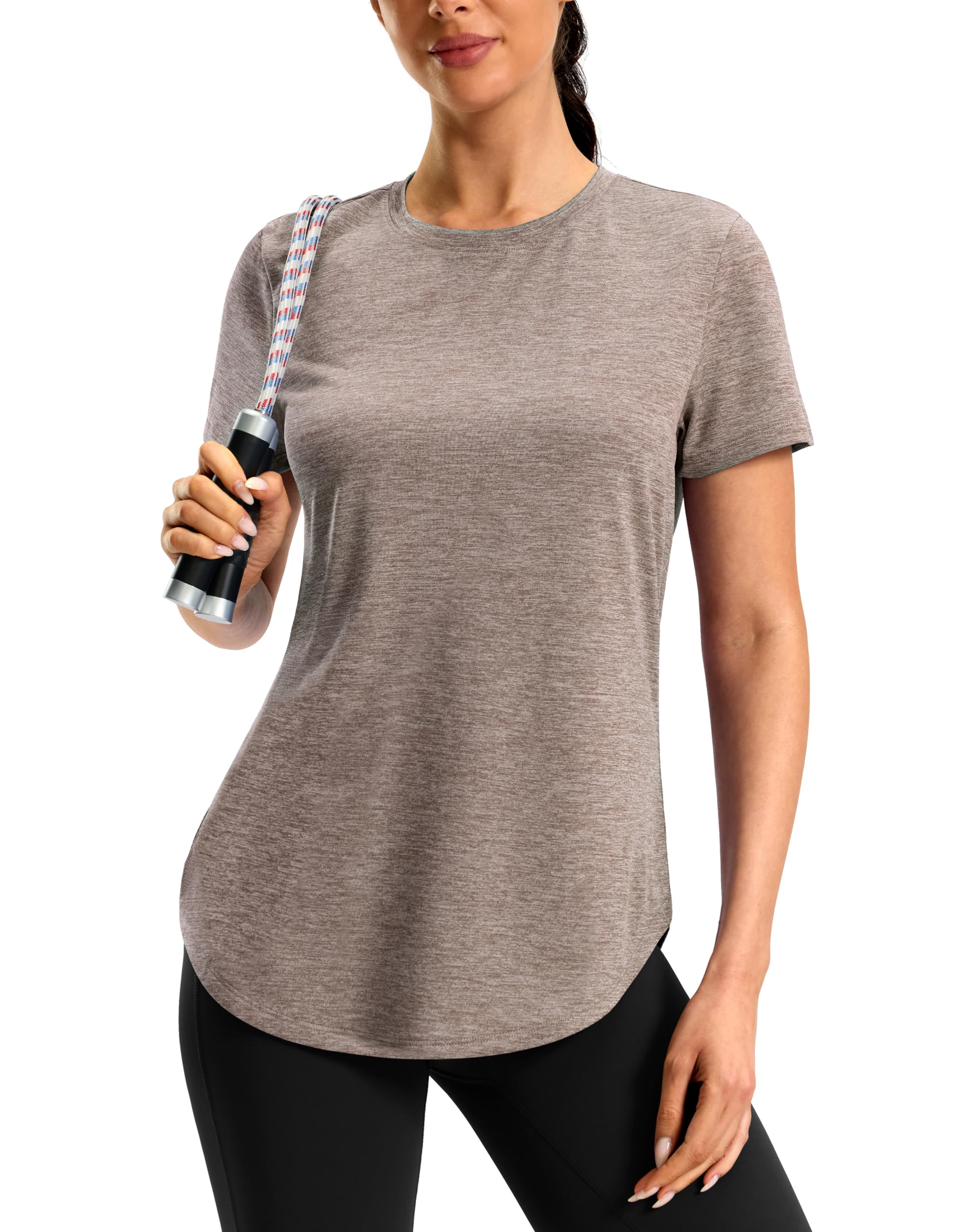 Women's Workout Shirts Bum-Covering Length Lightweight Short Sleeve Dry Fit Athletic Hiking Running Summer Tops for Women — view 8