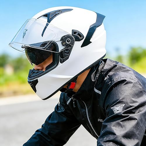 Miniatura 2 de VCOROS Casco integral de doble visera para motocicleta para adultos, Casco de moto de calle y carrera X9 aprobado por DOT con visera negra