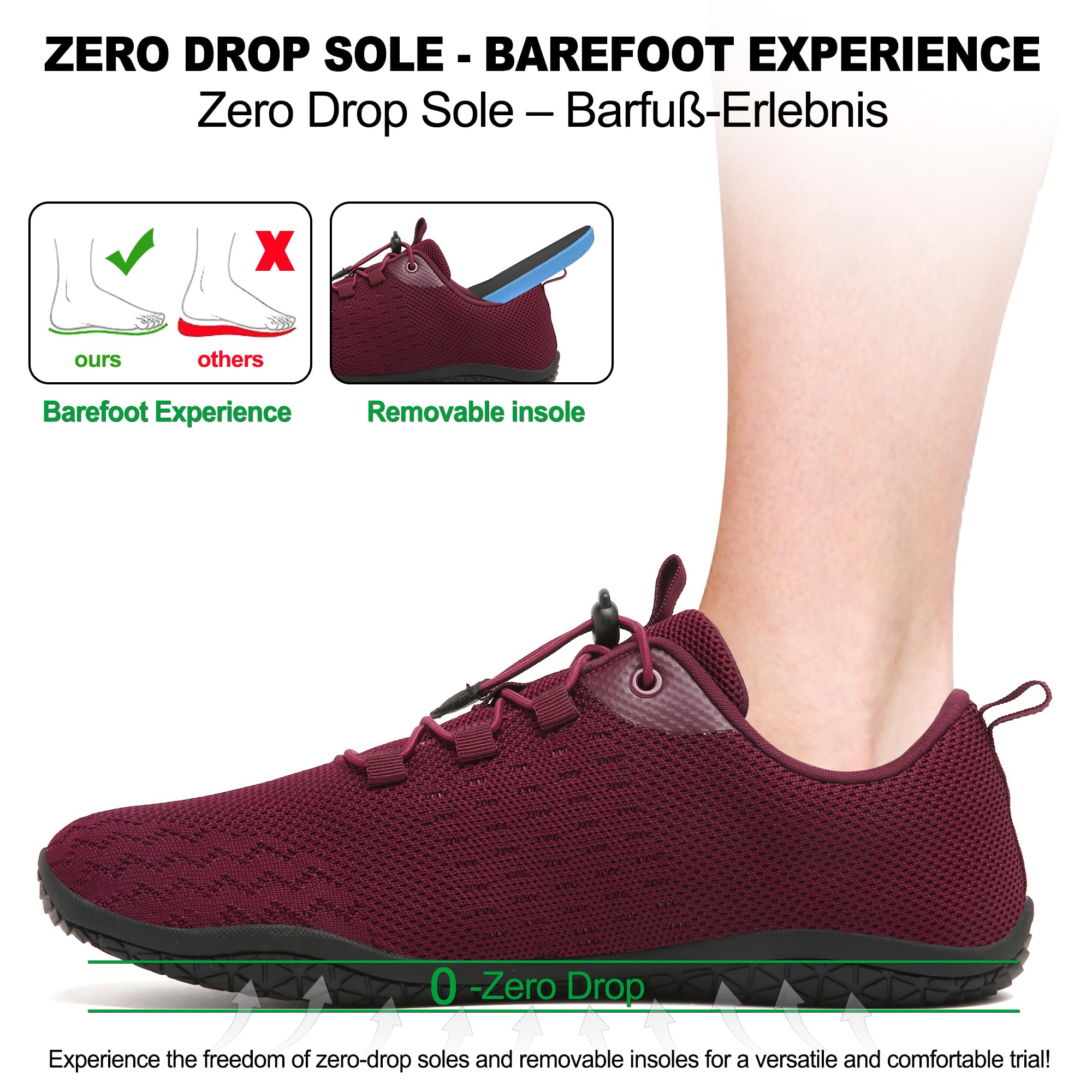 Geweo Scarpe Barefoot Minimaliste Donna Uomo Comode Scarpe Sneakers con Punta Larga Scarpe Trail Running Leggero Scarpe Palestra Camminare con Suola Zero Drop Barefoot Shoes Unisex 37-47EU